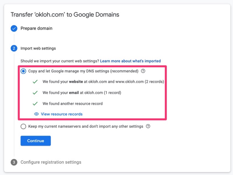 Transfer Domain from Google  